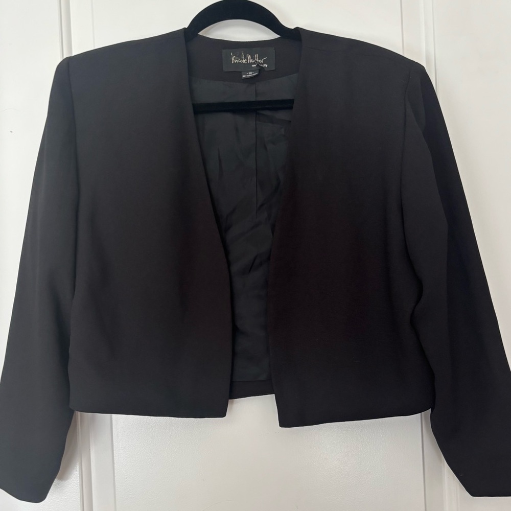 Vintage Nicole Miller boxy cropped black jacket 14 80s glam